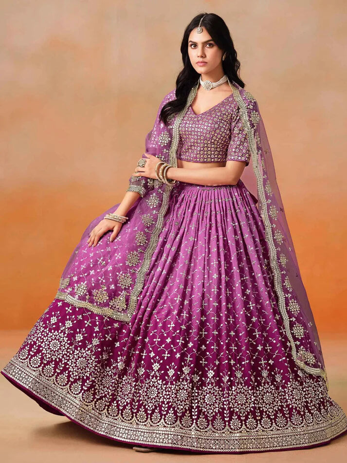 Rani Pink Georgette Lehenga with Zari & Sequins Work