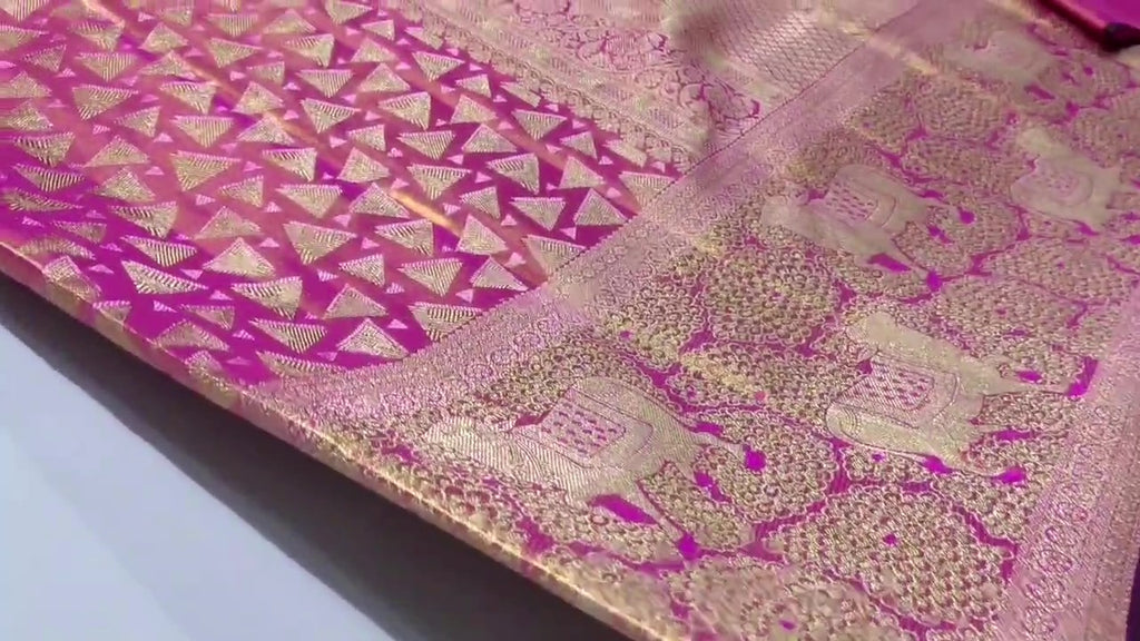 Hot Pink Kanchipuram Handloom Tissue Brocade Silk Saree
