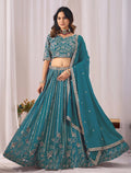 Dark Teal Embroidery Work Georgette Lehenga Choli