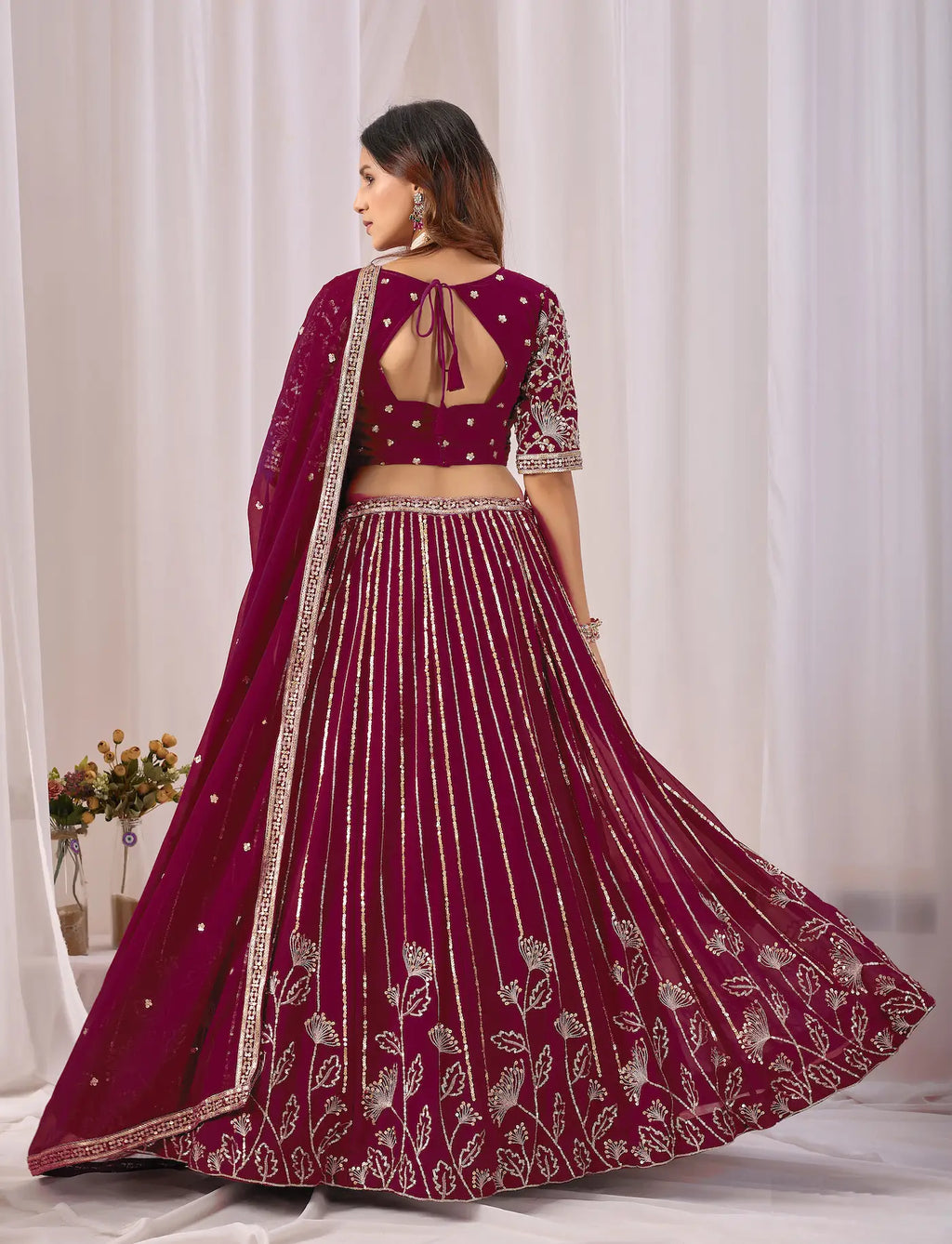 Dark Maroon Embroidery Work Georgette Lehenga Choli