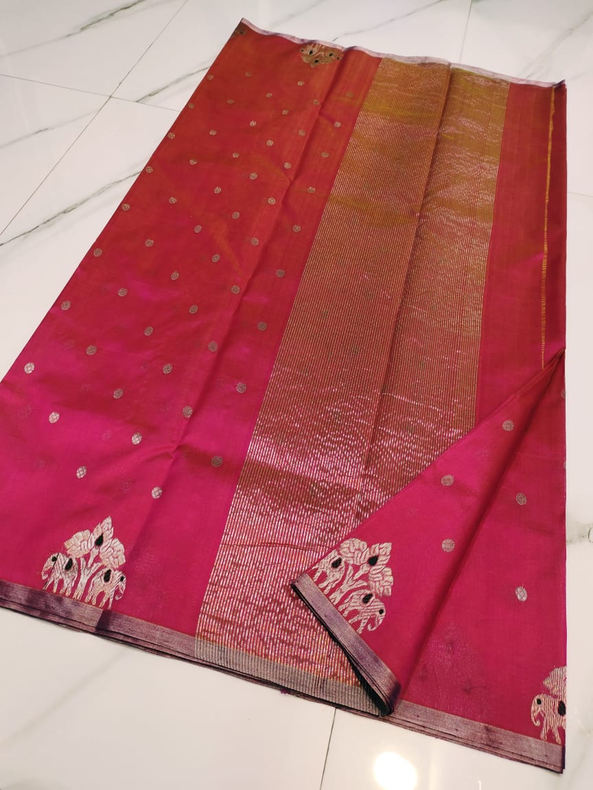 Dual Tone Pink Chanderi Handloom Pattu Silk Meenakari Saree