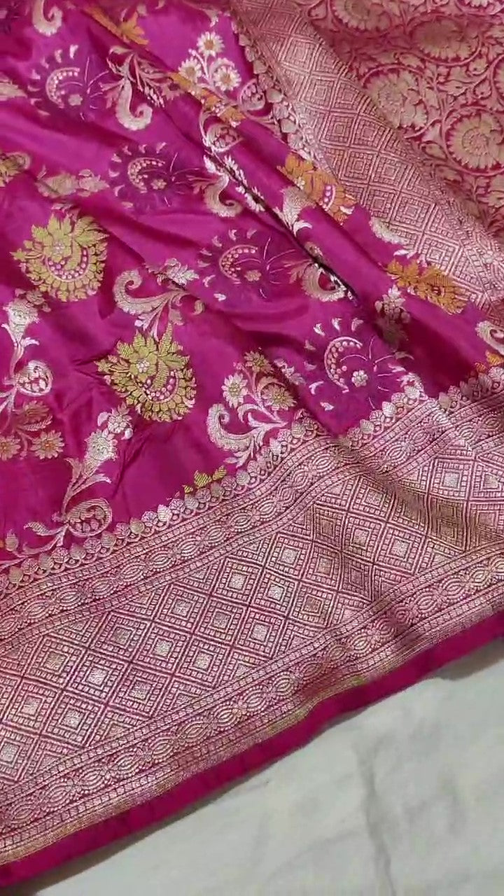 Dual Tone Hot Pink Banarasi Handloom Katan Silk Meenakari Saree