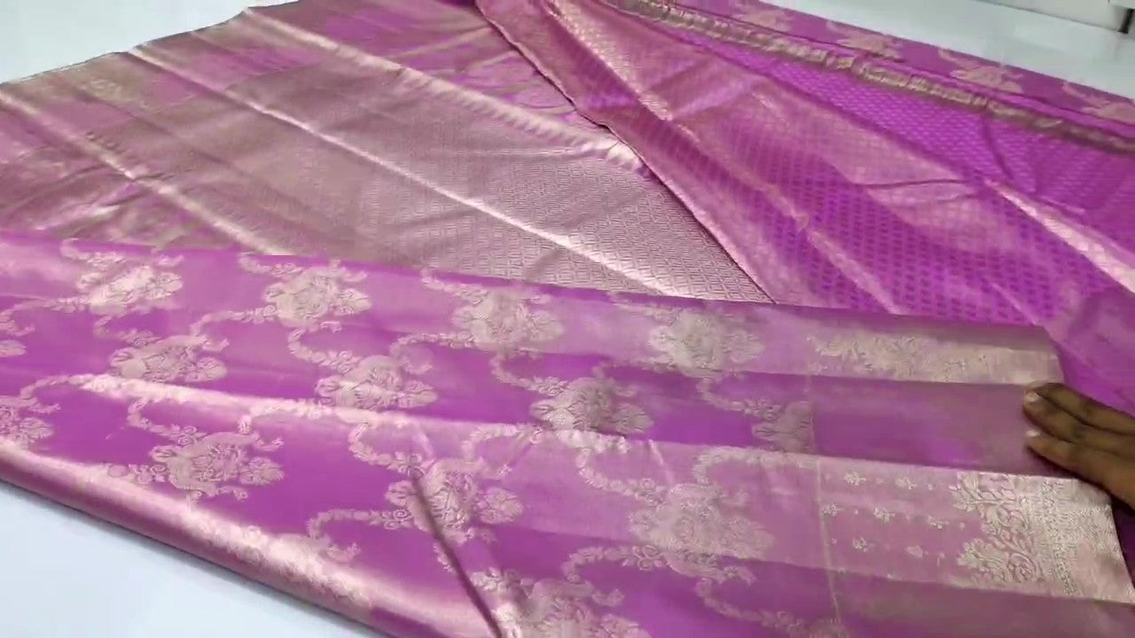 Hot Pink Kanchipuram Handloom Tissue Brocade Silk Saree