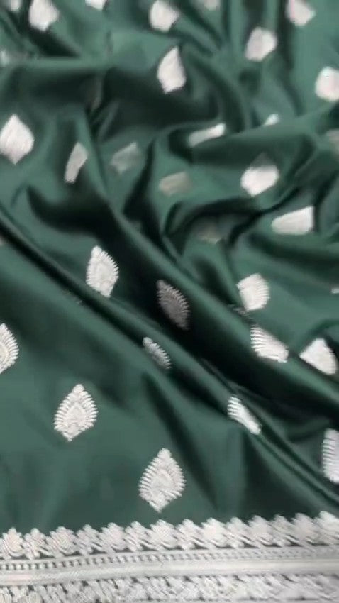 Bottle Green Banarasi Mashru Soft Silk Saree