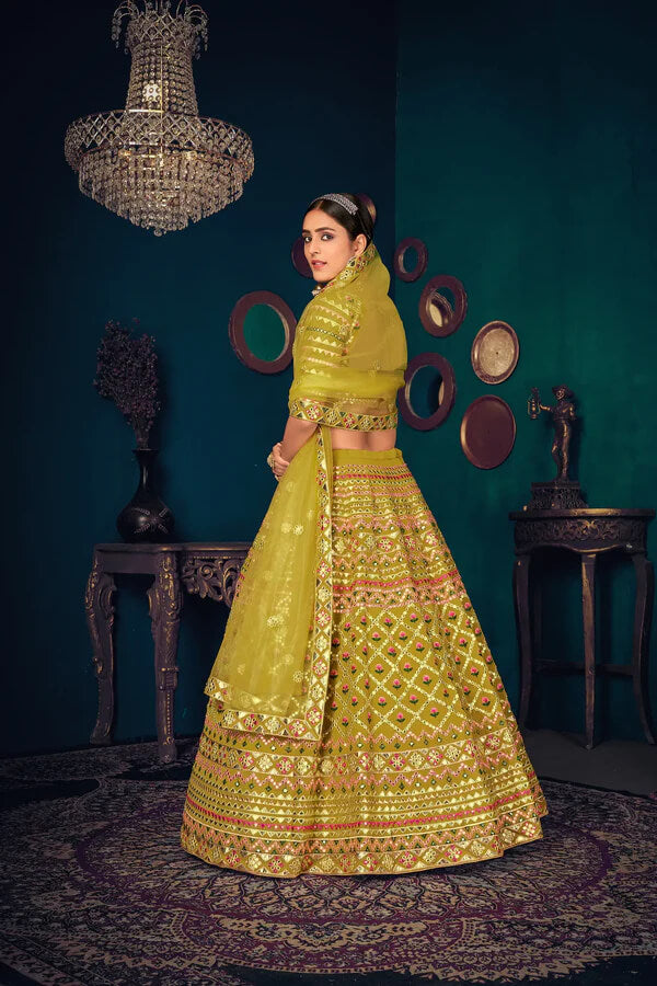 Lime Green Georgette Lehenga Choli with Gota Patti & Thread Work