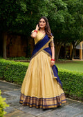 Traditional Zari Weaving Kanchipuram Lehenga in Beige & Blue