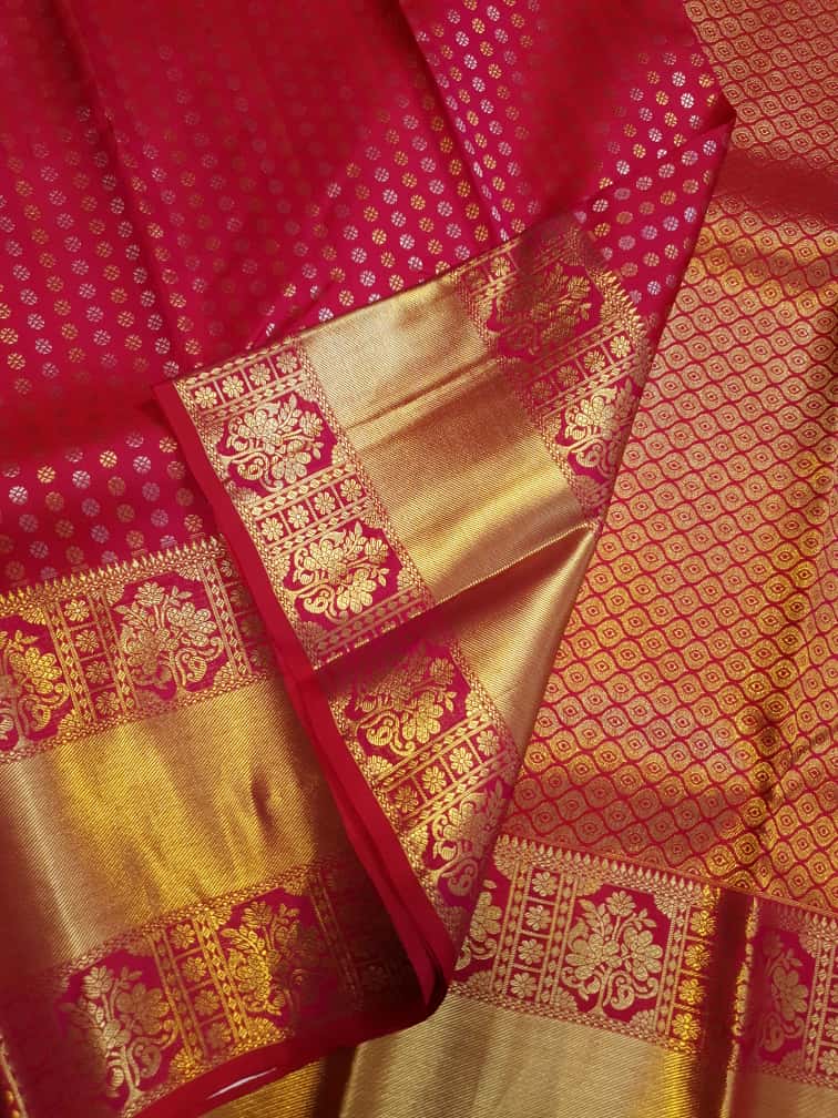 Dark Pink Kanchipuram Handloom 2G Gold Bridal Silk Saree