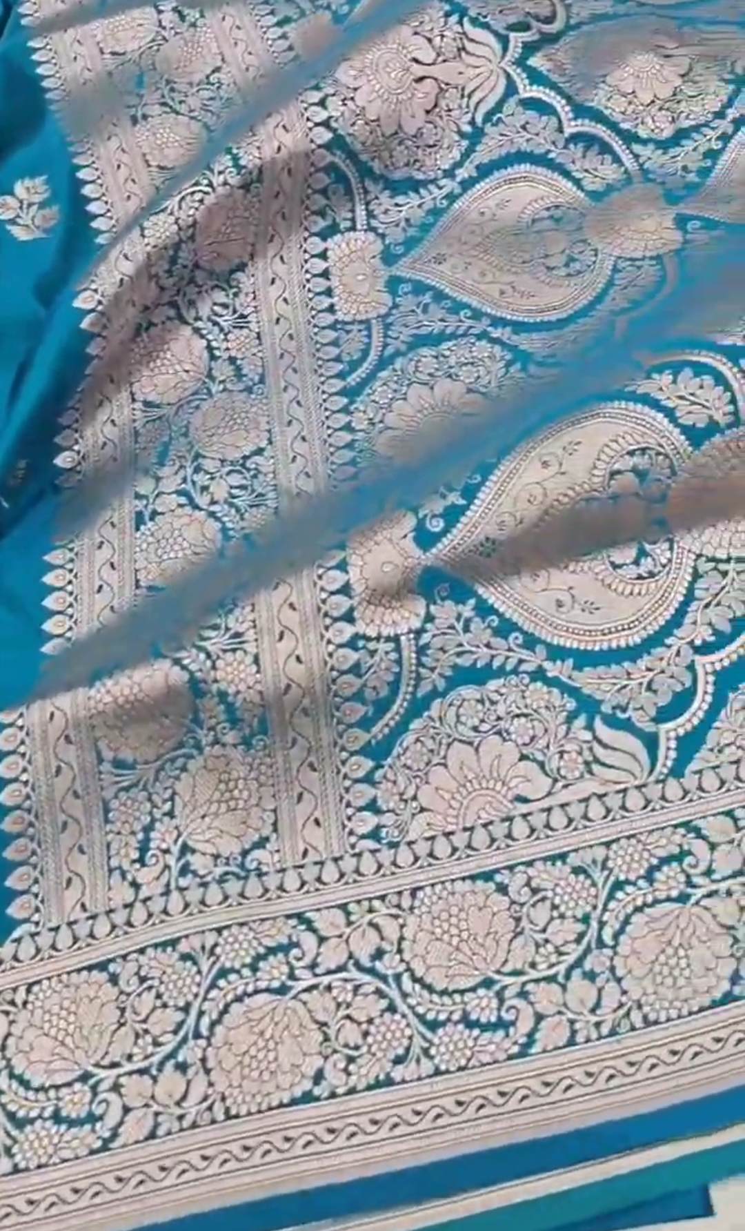 Blå Banarasi Mashru Blød Silkesaree