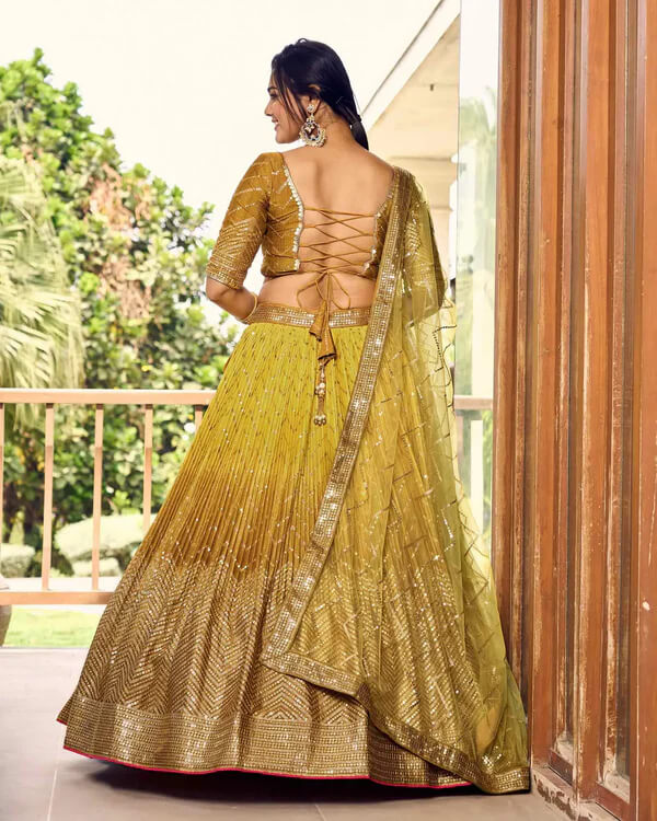Dark & Light Yellow Lehenga Choli with Thread & Sequins Work