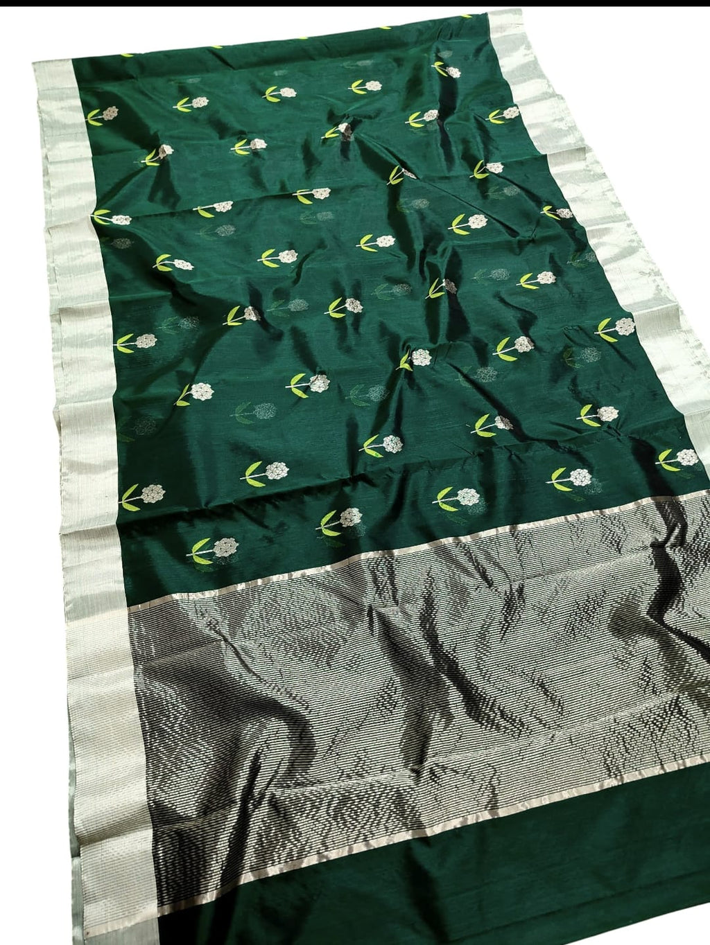 Flaske Grøn Chanderi Håndvæv Pattu Silk Meenakari Saree