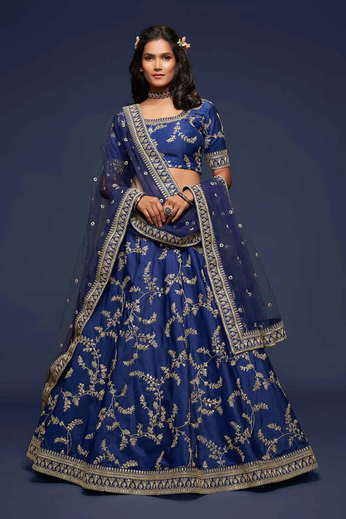 Blue Silk Lehenga with Thread, Zari & Sequins Work