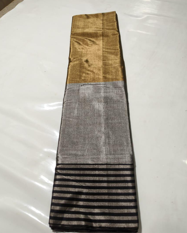 Gold, Silver & Black Chanderi Handloom Metallic Tissue Silk Contemporary Saree