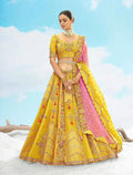 Mustard Yellow Silk Embroidery Work Bridal Ensemble