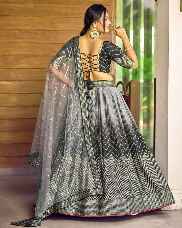 Black & Grey Lehenga Choli with Thread & Sequins Work