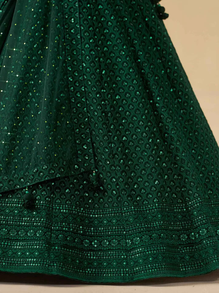 Dark Green Party Wear Lehenga with Sequins Embroidery