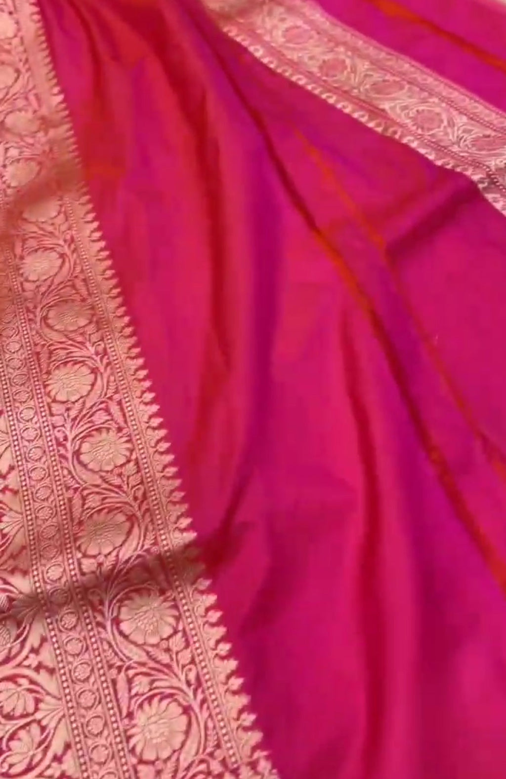 Hot Pink Banarasi Håndvæv Katan Silk Meenakari Saree