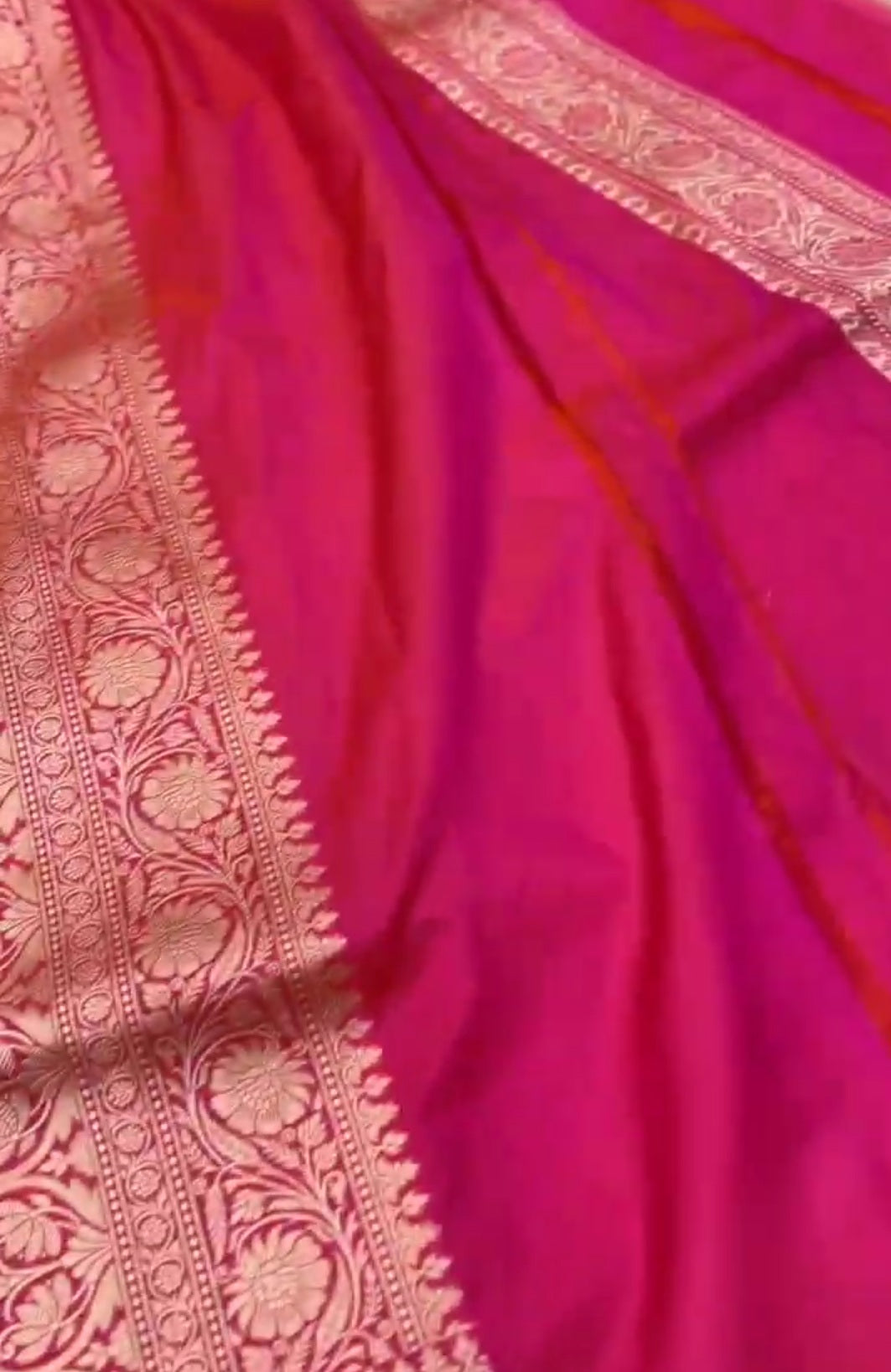 Hot Pink Banarasi Håndvæv Katan Silk Meenakari Saree