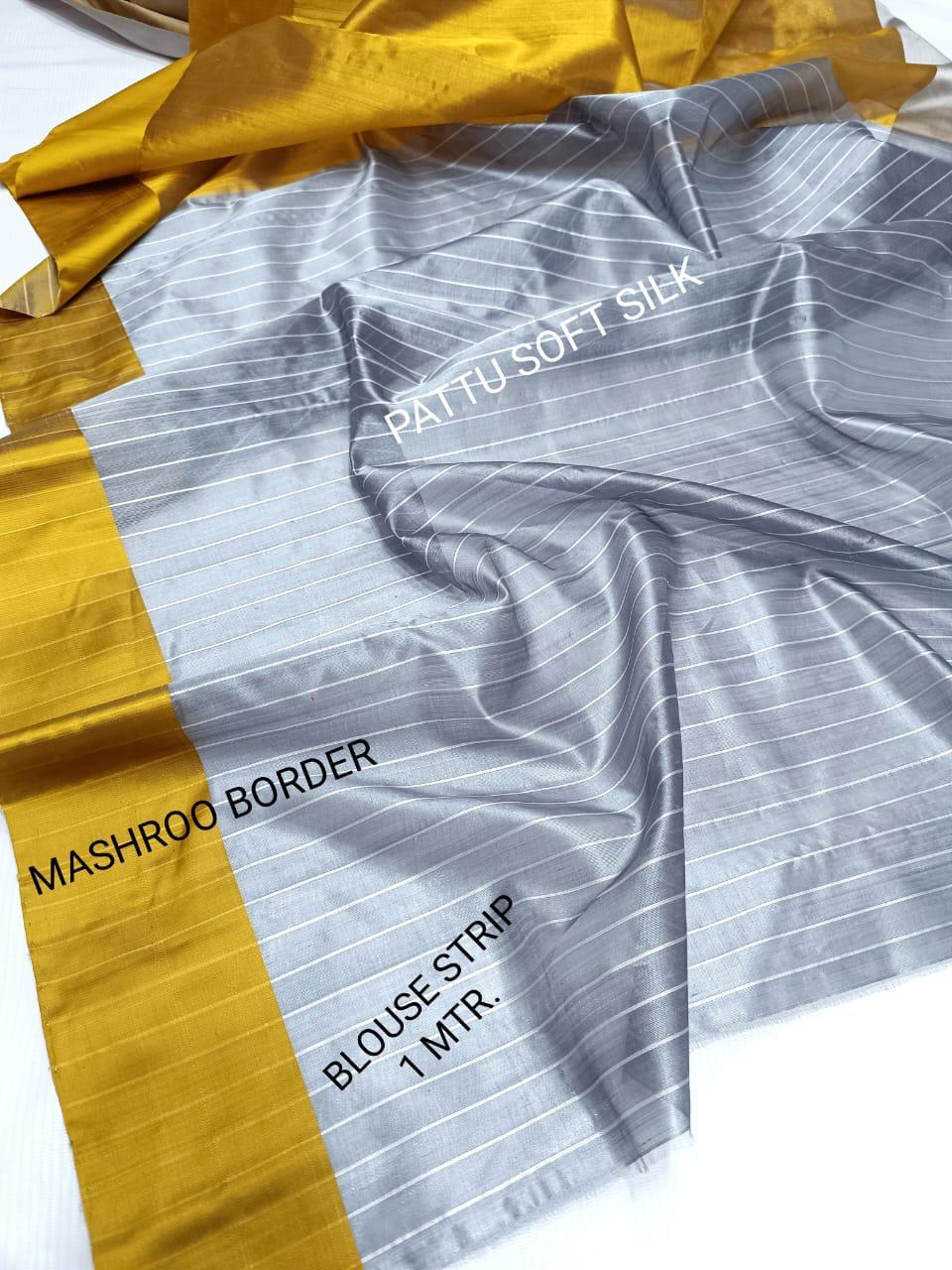 Grey Chanderi Handloom Pattu Silk Mashru Borders Saree