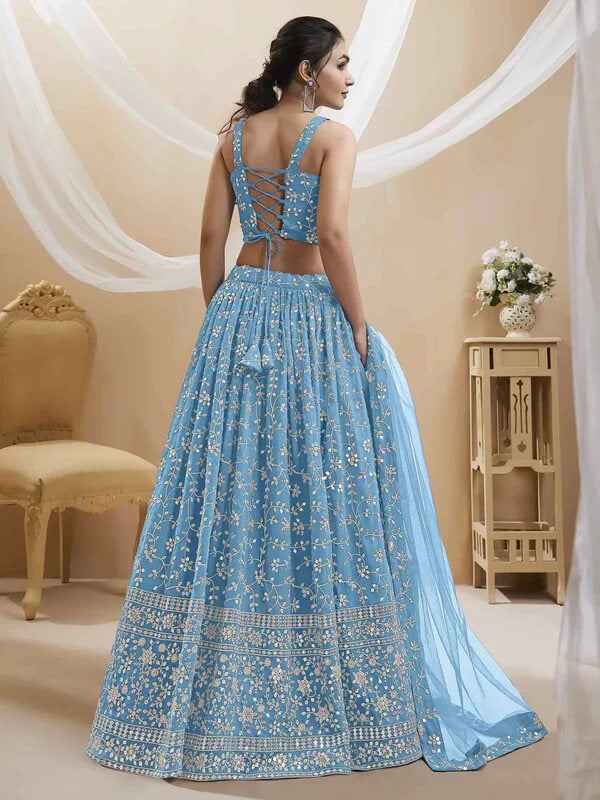 Sky Blue Georgette Lehenga with Sequins & Zari Work