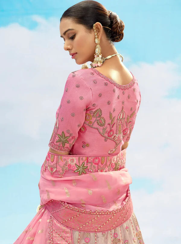 Sweet Pink Floral Embroidered Sequin Bridal Lehenga