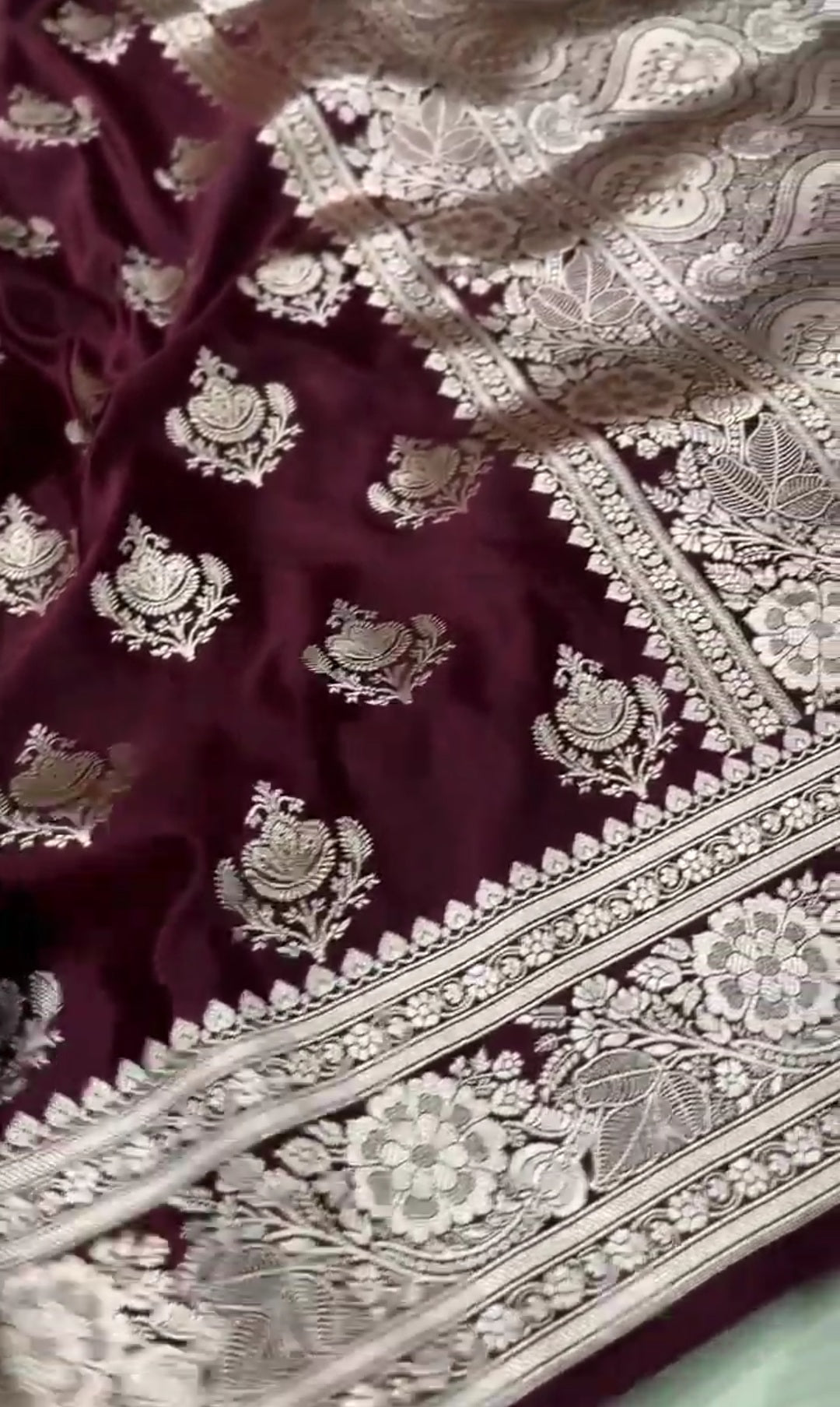 Maroon Banarasi Mashru Soft Silk Saree