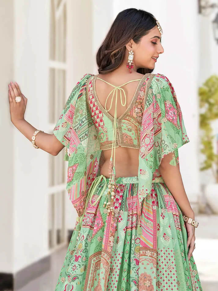 Light Green Digital Print Lehenga with Stylish Blouse