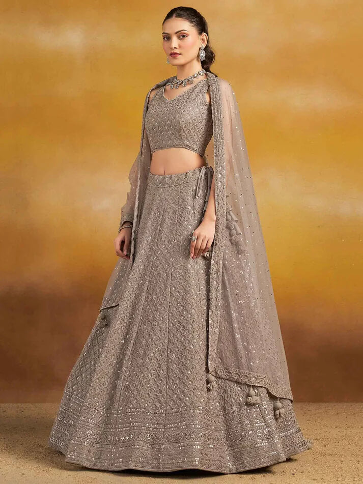 Designer Grey Lehenga with Sequins & Dupatta