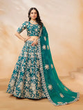 Elegant Teal Blue Art Silk Lehenga with Embroidery