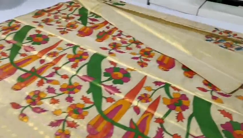 Gold Kanchipuram Handloom Kalamkari Tissue Silk Saree