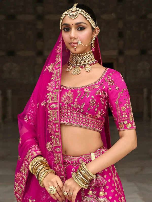 Elegant Dark Pink Lehenga for Brides with Two Dupattas