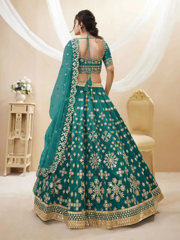Green Art Silk Lehenga with Sequins & Zari Embroidery