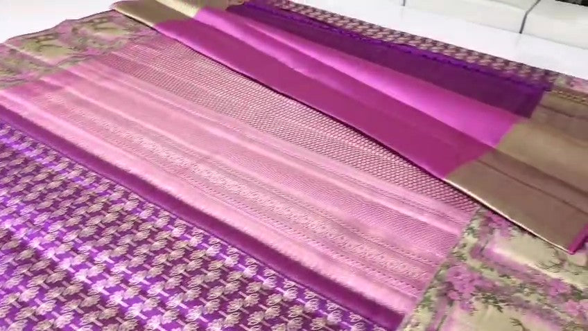 Magenta Kanchipuram Handloom Tissue Brocade Meenakari Silk Saree
