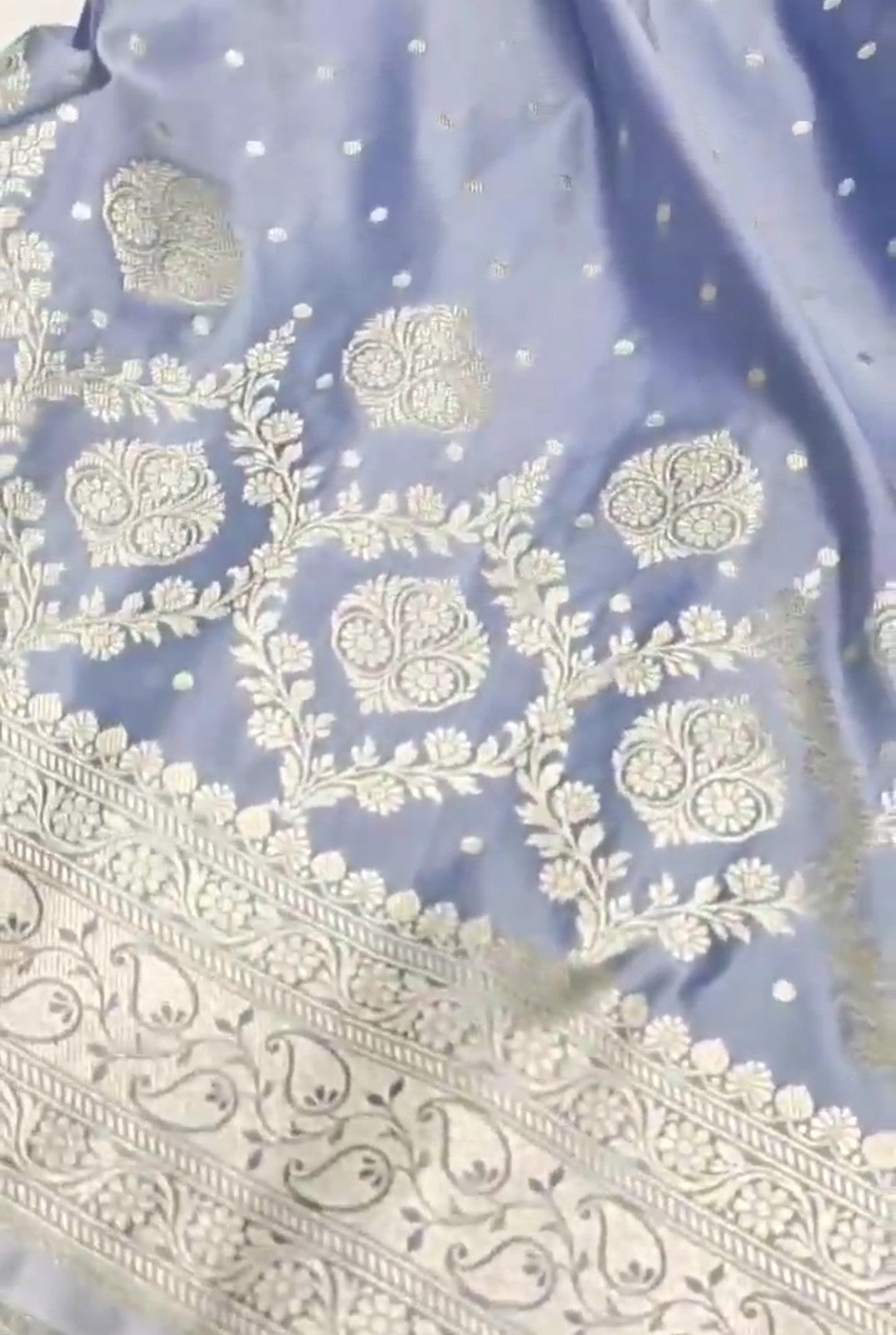 Powder Blue Banarasi Mashru Soft Silk Saree