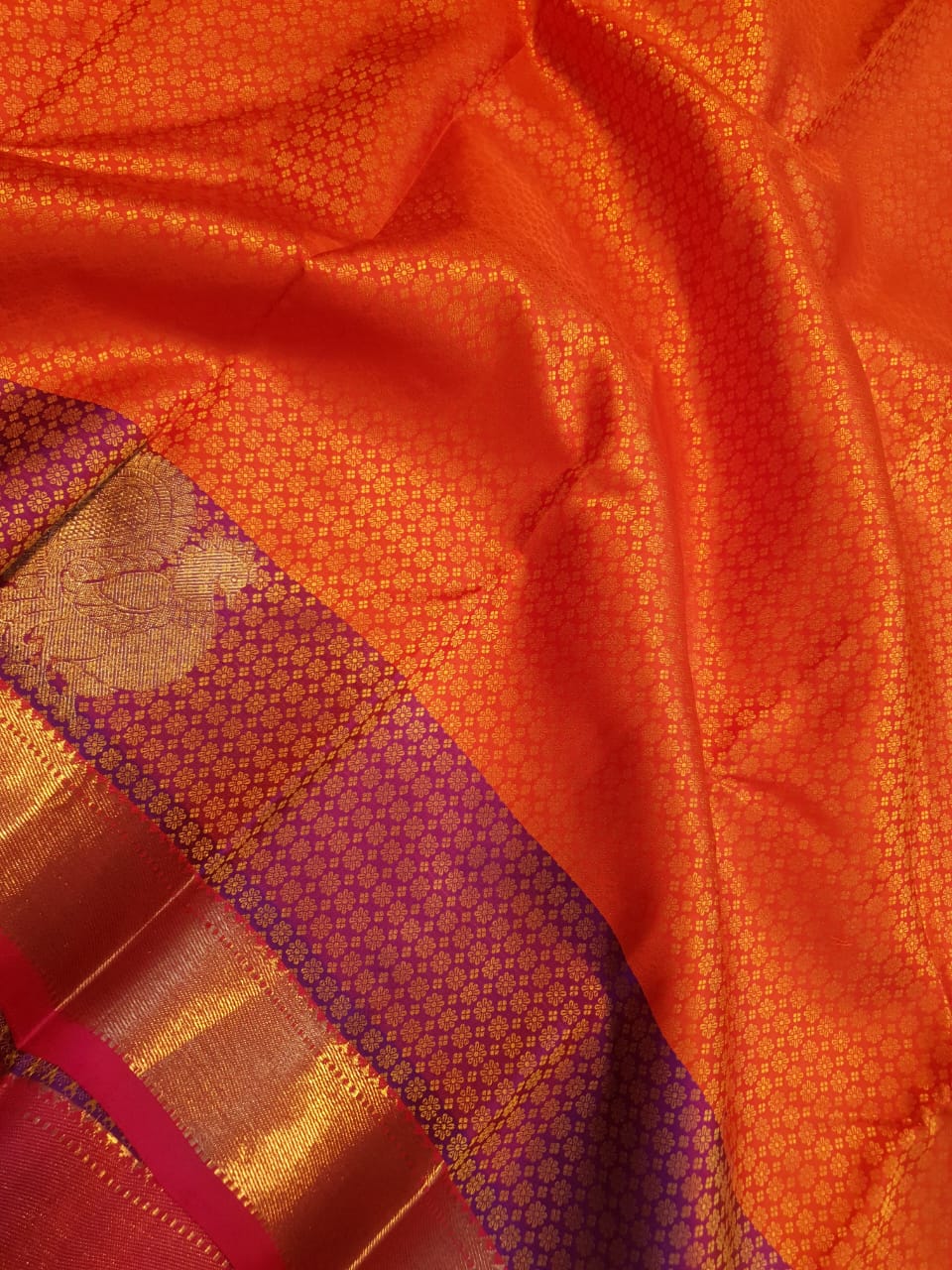 Orange Kanchipuram Handloom 1G Gold Pattu Silk Saree