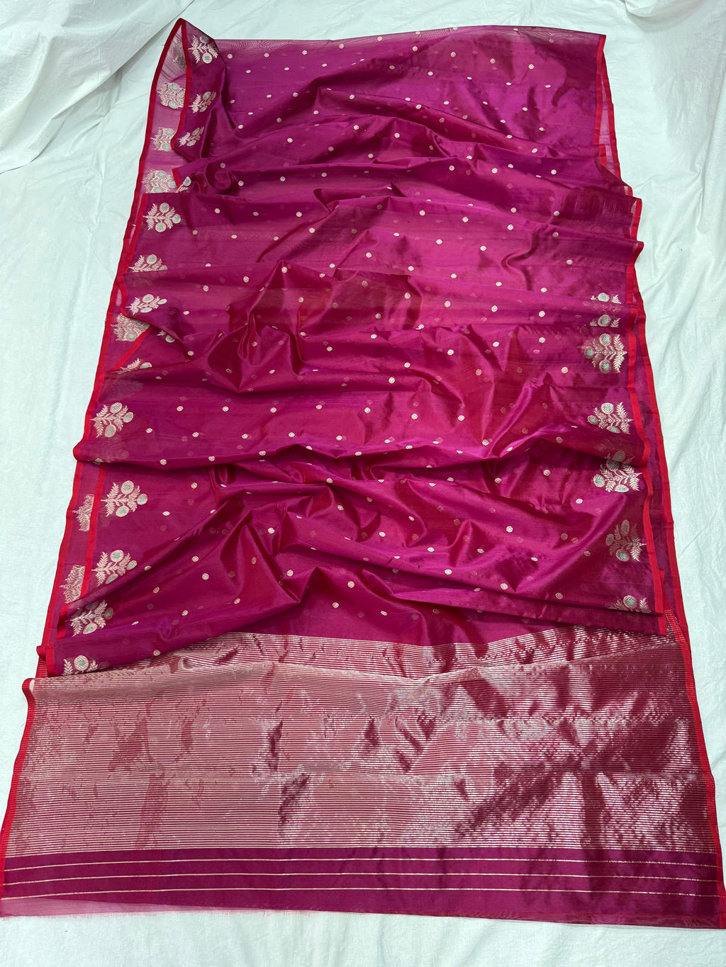 Hot Pink Chanderi Handloom Pattu Silk Meenakari Saree