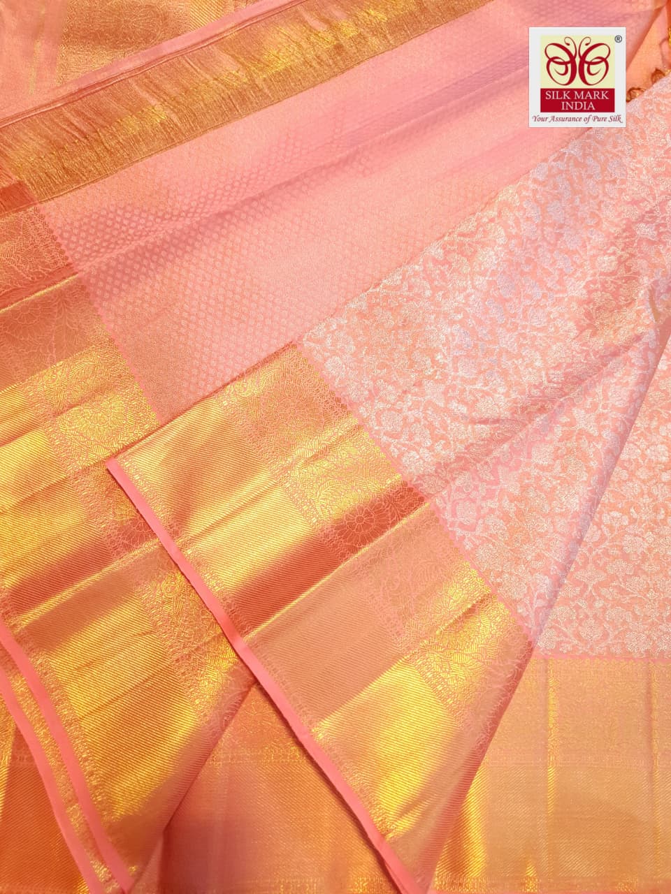 Peach Kanchipuram Handloom 2G Gold Tissue Silk Saree