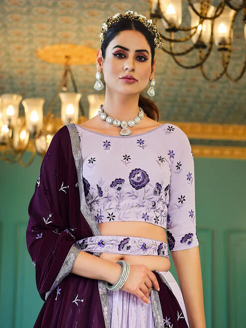 Lavender Georgette Lehenga Choli with Thread & Sequence Work