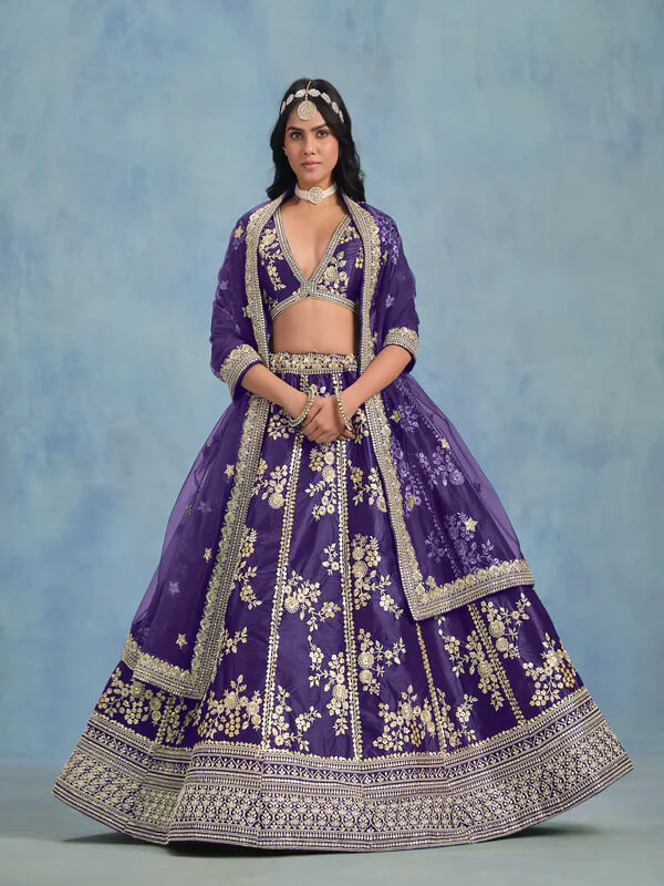 Purple Art Silk Lehenga Choli with Sequins & Thread Work
