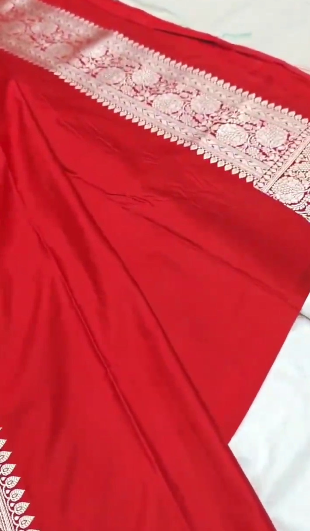 Rød Banarasi Mashru Blød Silke Saree