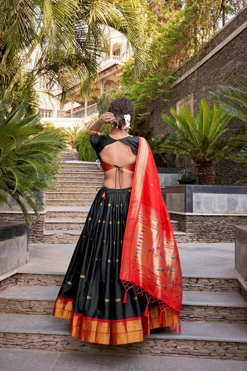 Black Zari Weaving Paithani Lehenga Choli in Jacquard Silk