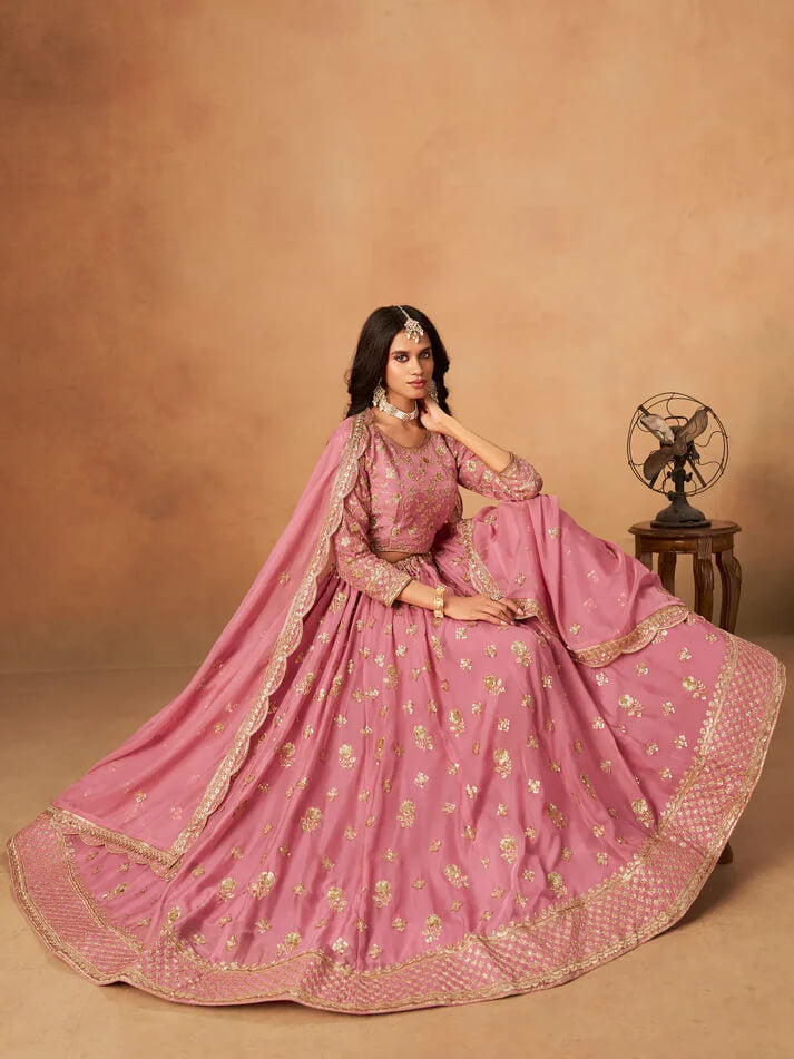 Light Pink Organza Lehenga with Embroidery Work