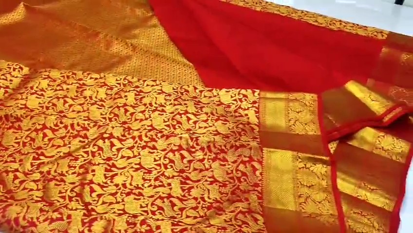 Red Kanchipuram Handloom Tissue Brocade Silk Bridal Saree