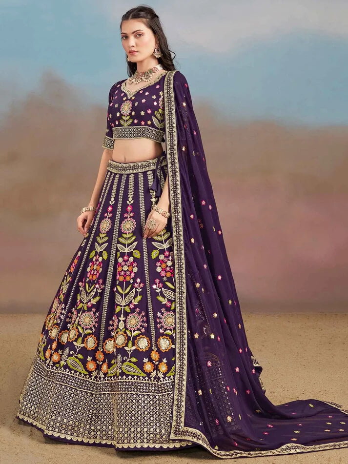 Purple Georgette Lehenga with Zari & Sequins Work