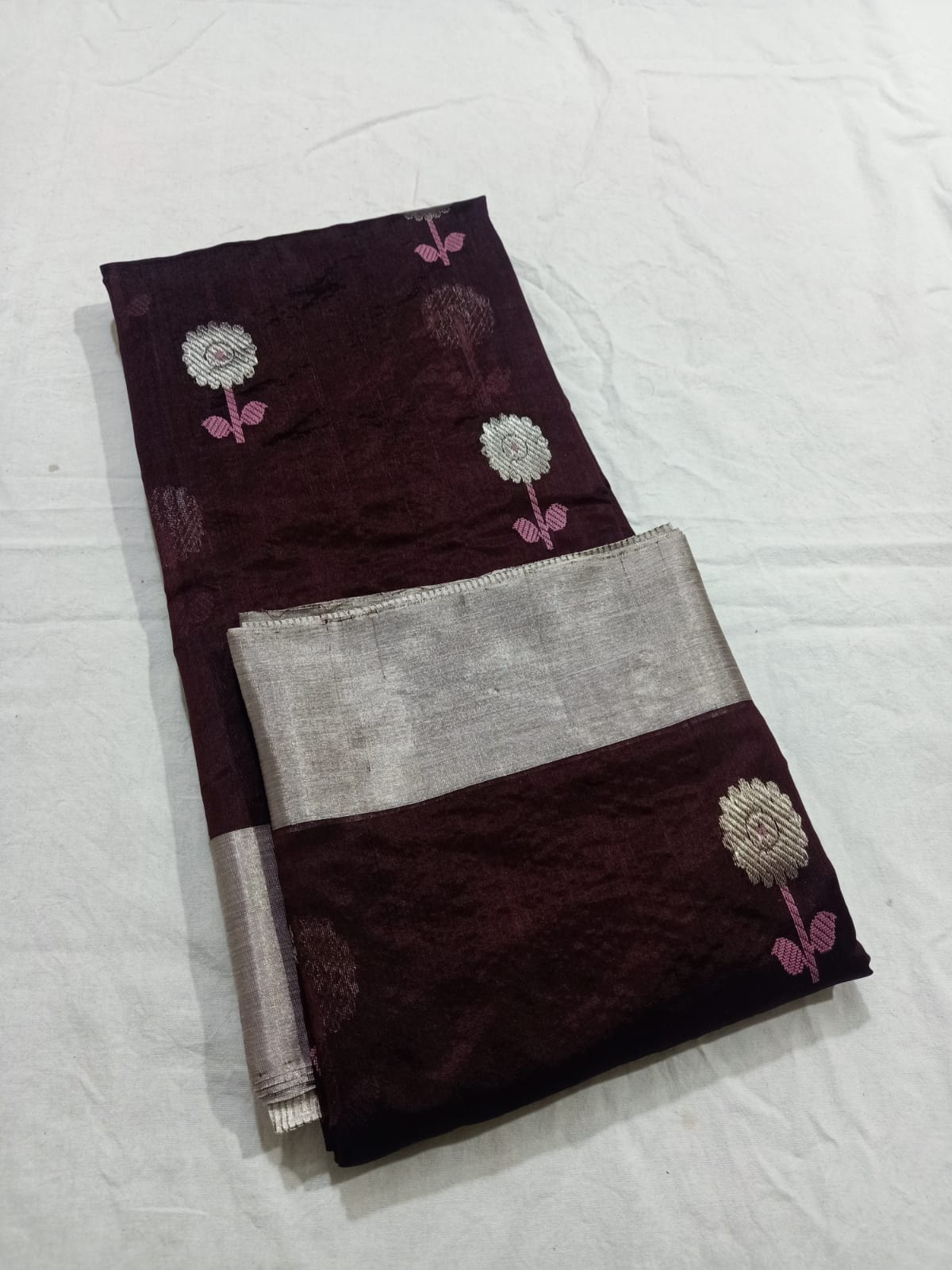 Wine Chanderi Handloom Pattu Silk Meenakari Saree