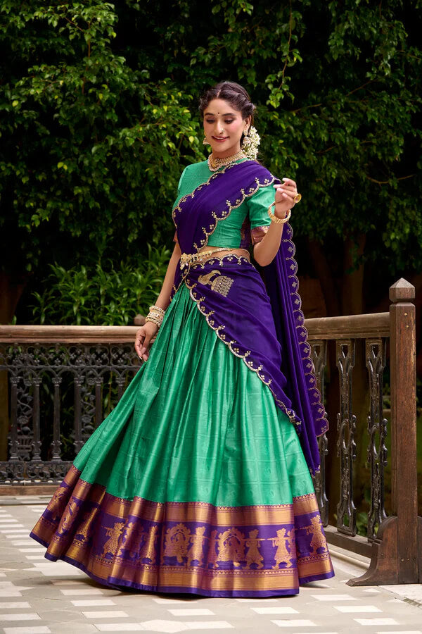 Elegant Teal Green Polly Cotton Lehenga Choli with Zari Work