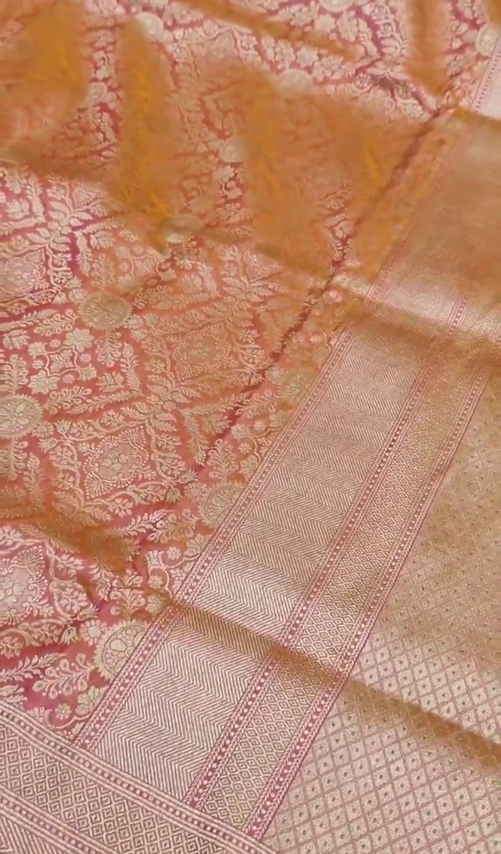 Dual Tone Peach Banarasi Handloom Katan Silk Brocade Saree