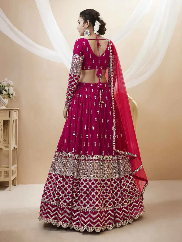 Hot Pink Georgette Lehenga with Sequins & Zari Work