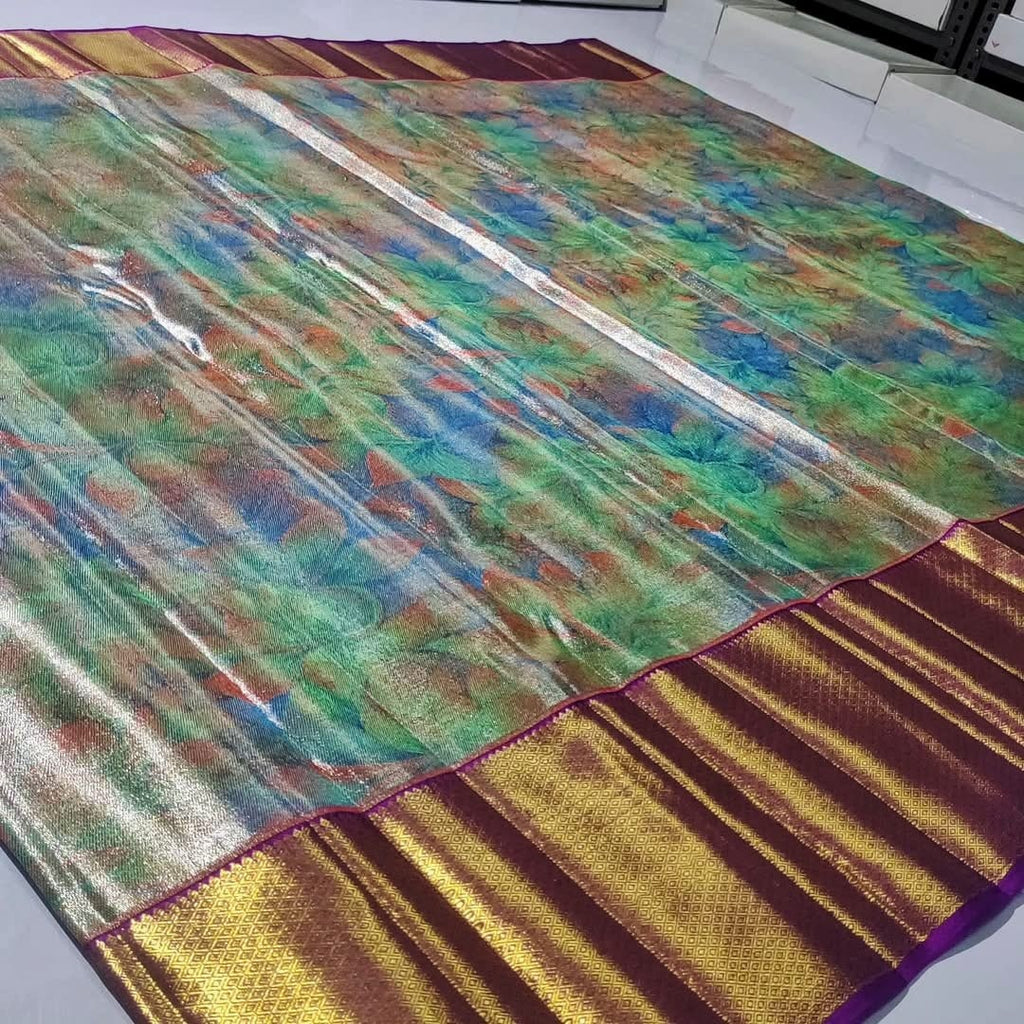 Green Kanchipuram Handloom 5D Tissue Brocade Silk Saree