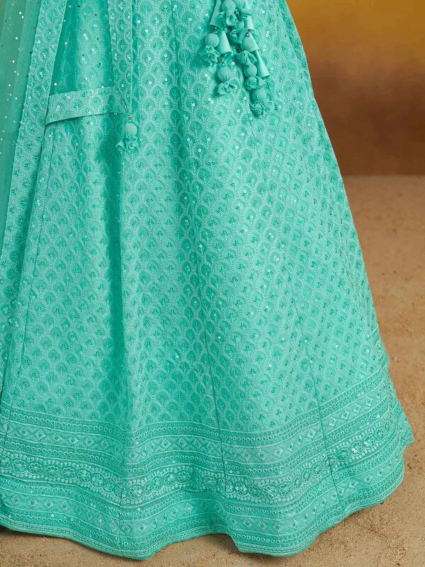 Sky Blue Designer Lehenga with Sequins & Dupatta