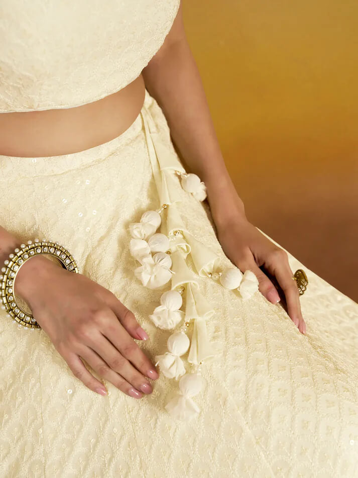 White Party Wear Lehenga with Sequins & Dupatta